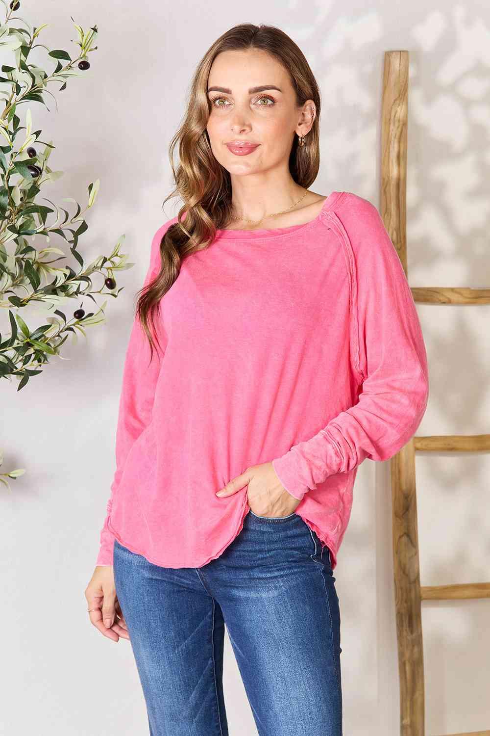 Zenana Round Neck Long Sleeve Top - SwagglyLife Home & Fashion