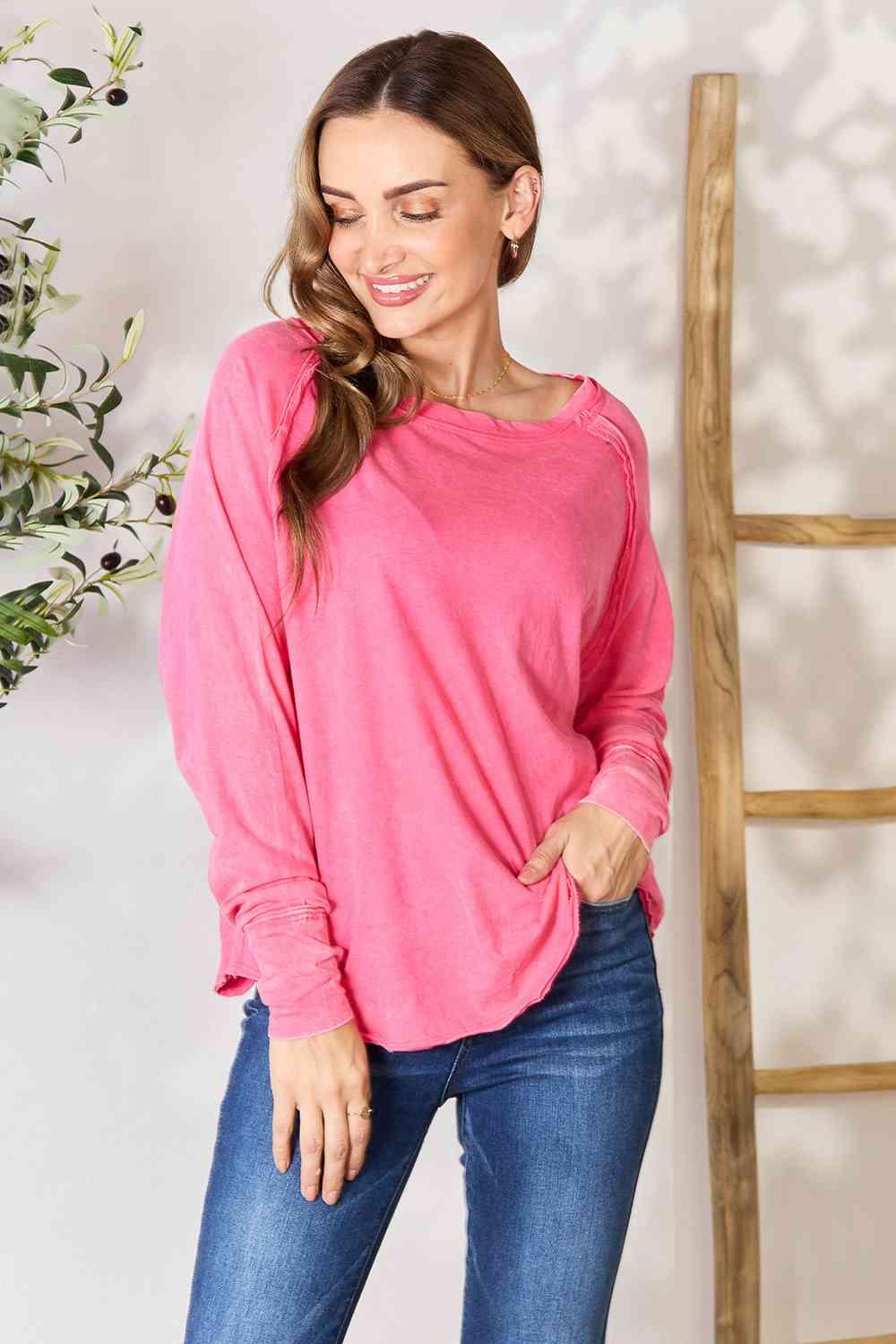 Zenana Round Neck Long Sleeve Top - SwagglyLife Home & Fashion