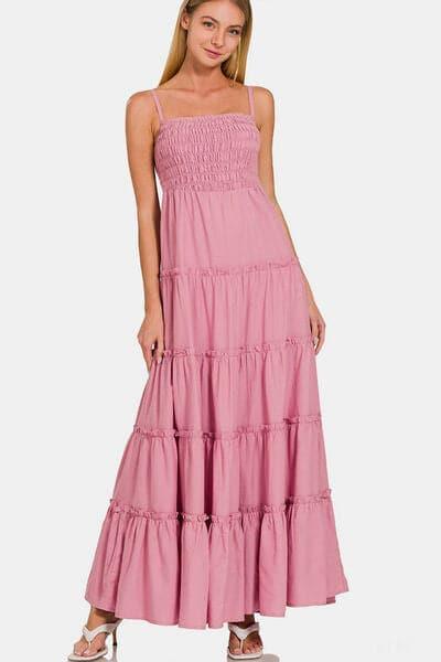 ZENANA Woven Smocked Tiered Cami Maxi Dress - SwagglyLife Home & Fashion